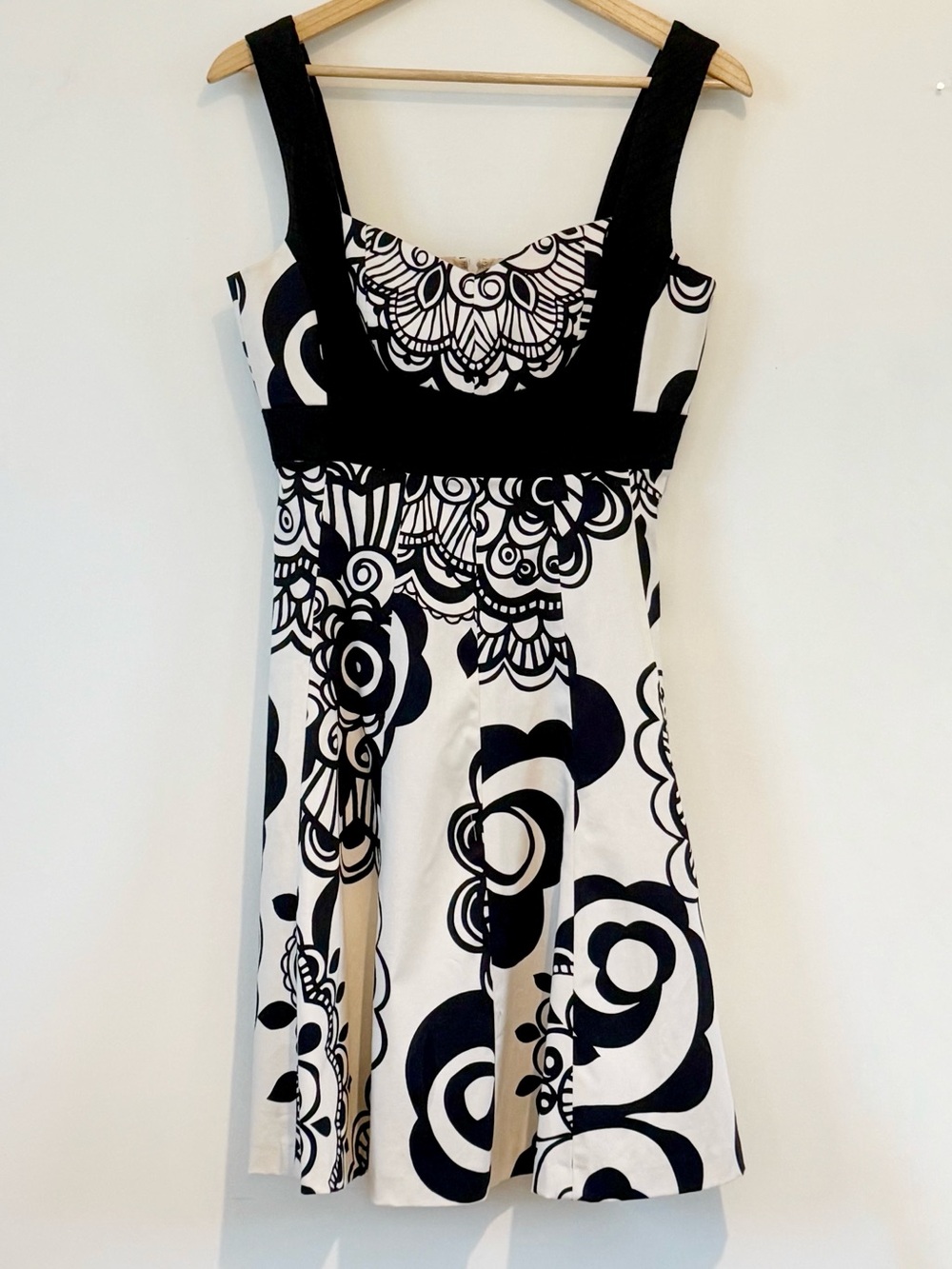 Nine West Black and White Floral-Print A Line Midi Dress